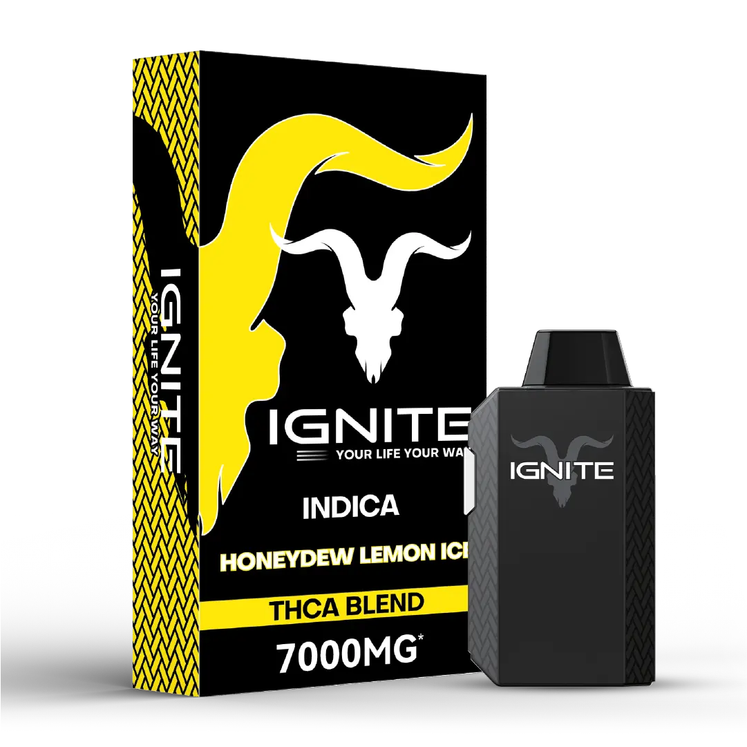 IGNITE - HDI THCA BLEND - DISPOSABLE VAPE - 7000MG (7g) - HONEYDEW LEMON ICE (INDICA) IGNITE - HDI THCA BLEND - DISPOSABLE VAPE - 7000MG (7g) - HONEYDEW LEMON ICE (INDICA)